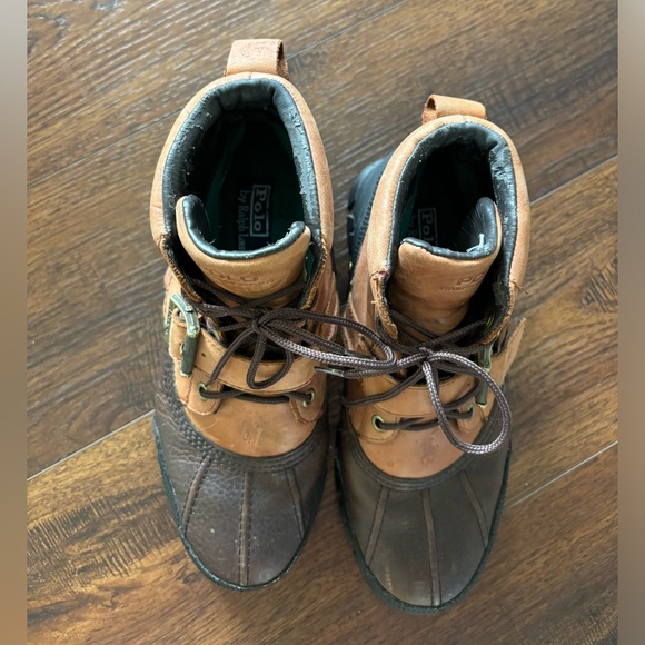 Polo Ralph Lauren Mens Brown Leather Lace-Up Zip Boots Size 10D - Picture 6 of 10